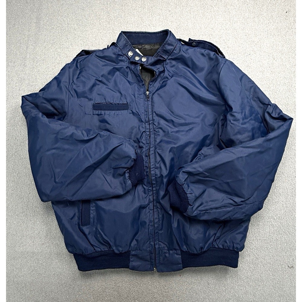 Vintage Wiman USA Made Navy Blue Bomber Flight Jacket Quilted Lined Size L 44